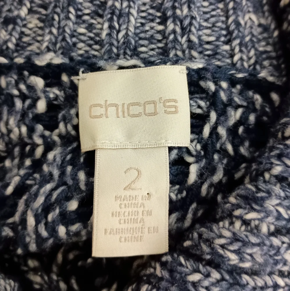 CHICOS Winter Cozy Coatigan Blue White Knit Long Cardigan‎ (1,554)C